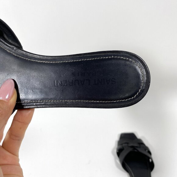 SAINT LAURENT Black Leather Woven Sandal Slide *AS IS* - Picture 6 of 10